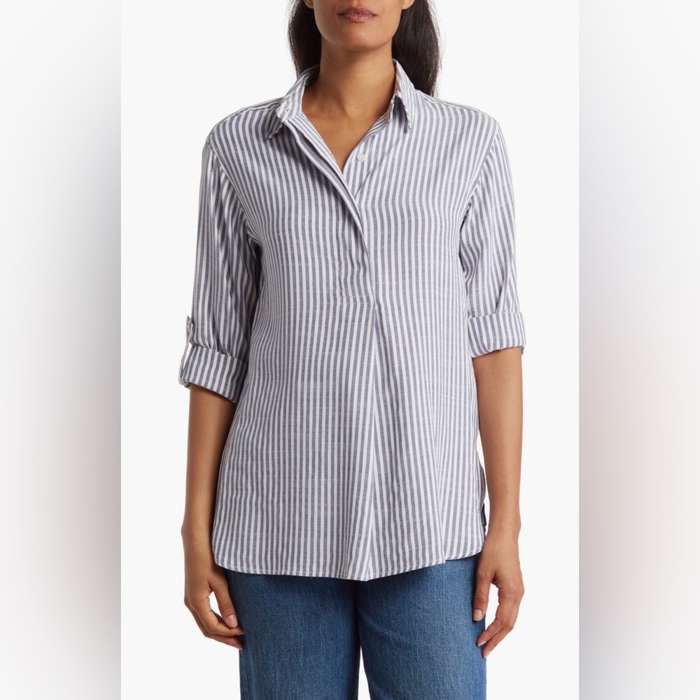 Max Studio Striped Oversized Long-sleeved Button-up Tunic
